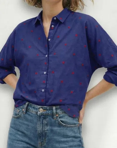 Lilla P Embroidered Hearts Button Down Shirt In Navy In Blue