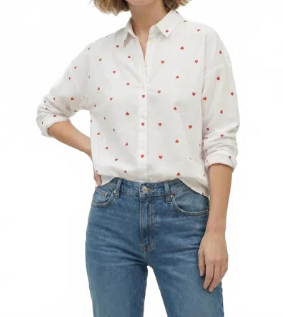 Lilla P Embroidered Hearts Button Down Top In White