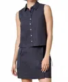 Lilla P Eyelet Collar Sleeveless Shirt In Navy In Blue