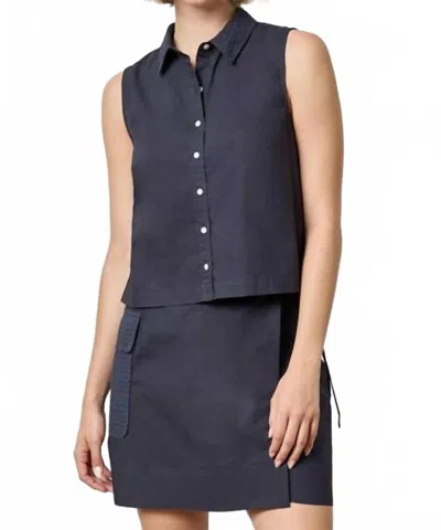 Lilla P Eyelet Collar Sleeveless Shirt In Navy In Blue