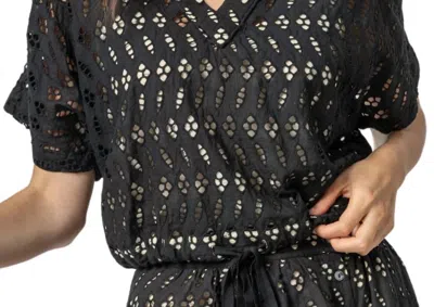 Lilla P Eyelet Drawstring V-neck Top In Black