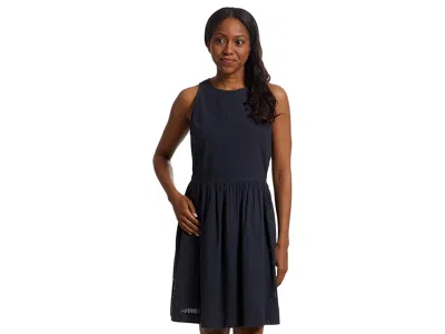 Lilla P Eyelet High-neck Mini Dress In Blue