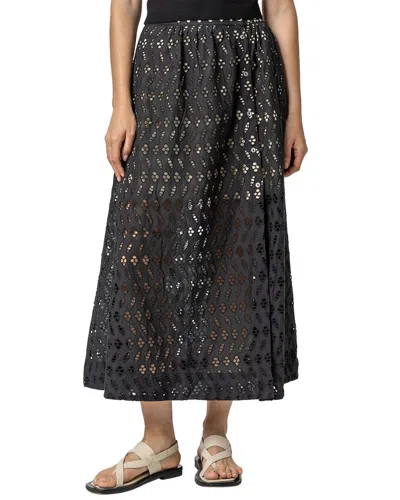 Lilla P Eyelet Side Button Maxi Skirt In Black