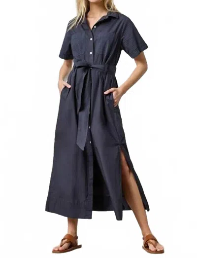 Lilla P Eyelet Trim Maxi Shirt Dress In Navy In Blue