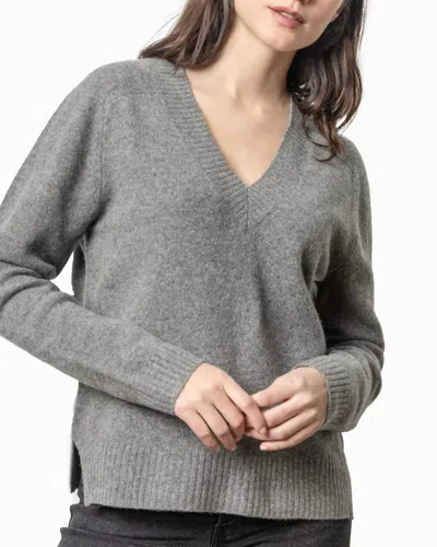 Lilla P Felted Easy V-neck Sweater In Charcoal In Pink