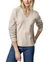 Lilla P Felted Easy V-neck Wool Sweater In Brown