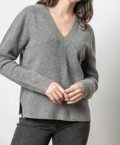Lilla P Felted Easy V-neck Sweater In Charcoal In Gray