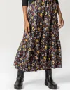 LILLA P FLORAL TIERED SKIRT IN BLK FLORAL
