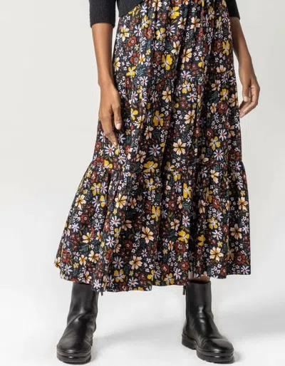 Lilla P Floral Tiered Skirt In Blk Floral In Multi