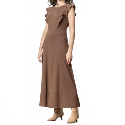 Lilla P Flounce Trim Maxi Dress In Java In Brown