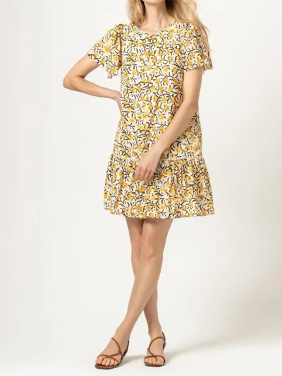 Lilla P Flutter Sleeve Dress In Gold Print In Multi