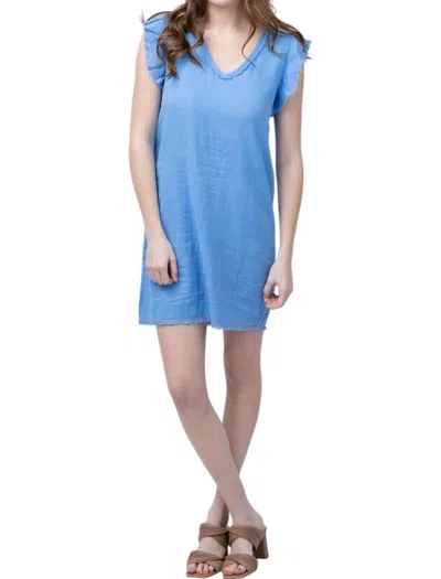 Lilla P Flutter Sleeve Gauze Dress In Marina In Blue