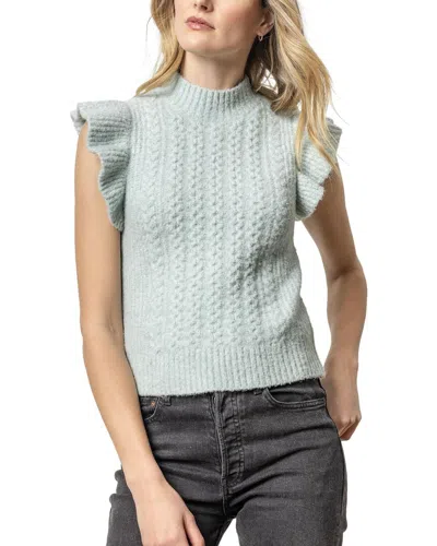Lilla P Flutter Sleeve Mock Neck Wool-blend Sweater In Blue