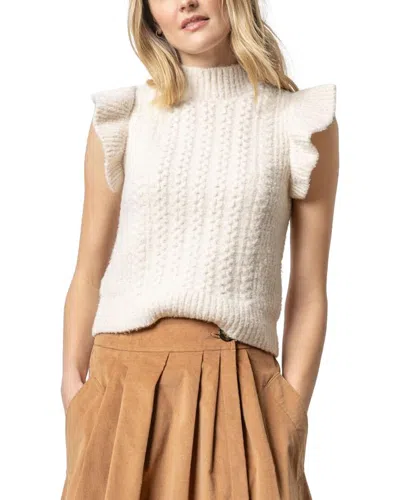 Lilla P Flutter Sleeve Mock Neck Wool-blend Sweater In White