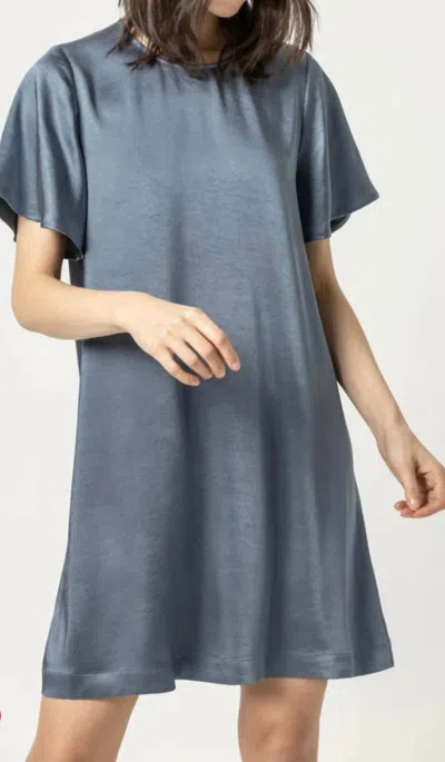 Lilla P Flutter Sleeve Satin Mini Dress In Blue