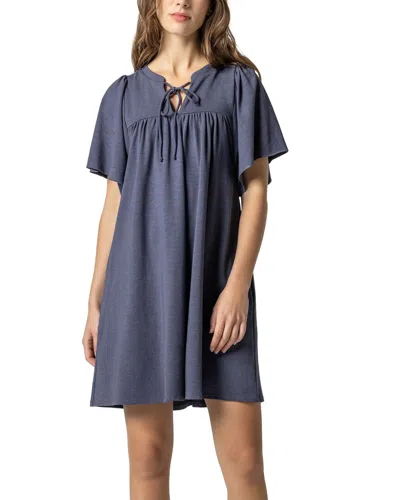 Lilla P Flutter Sleeve Split Neck Dress In Black