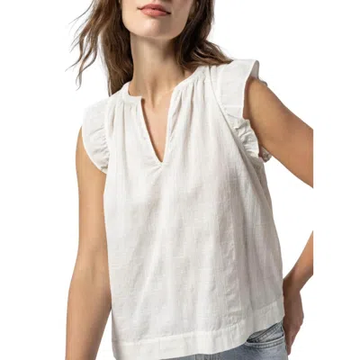 Lilla P Flutter Sleeve Split Neck Top In White