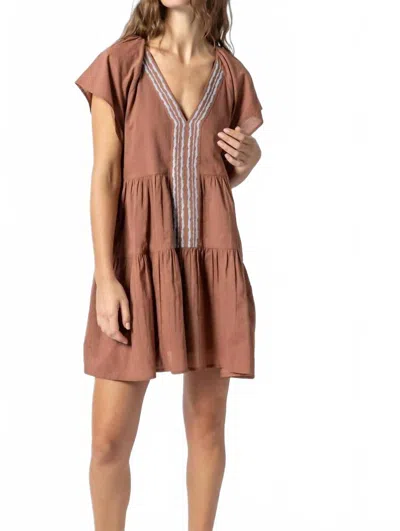 Lilla P Flutter Sleeve Tiered Dress In Burnt Sienna In Brown