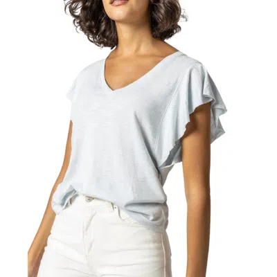Lilla P Flutter Sleeve V-neck Top In Glass In Blue