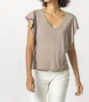 Lilla P Flutter Sleeve V-neck Top In Raffia In Grey