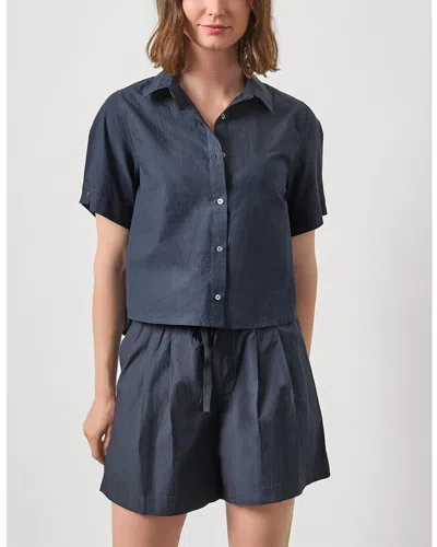 Lilla P Folded Sleeve Button Down Shirt In Blue