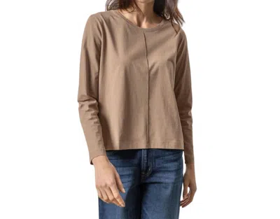 Lilla P Front Seam Long Sleeve Tee In Shitake In Brown