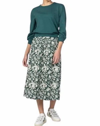 Lilla P Full Sleeve Crewneck Terry Sweatshirt In Pine In Silver