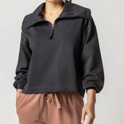 Lilla P Full Sleeve Half Zip Sweater In Black