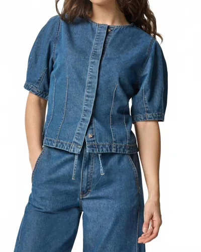 Lilla P Full Sleeve Seamed Top In Blue Denim
