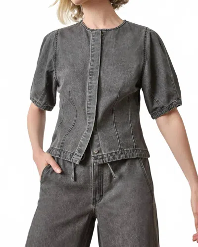 Lilla P Full Sleeve Seamed Top In Grey Denim In Gray