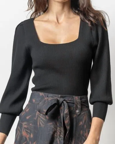 Lilla P Full Sleeve Square Neck Sweater In Black
