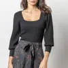 Lilla P Full Sleeve Square Neck Sweater In Black In Black