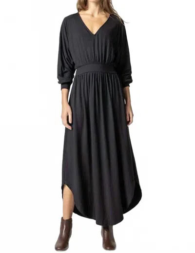 Lilla P Full Sleeve V Neck Maxi Dress In Black