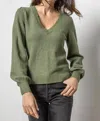 Lilla P Full Sleeve V Neck Sweater In Winter Green In Multi