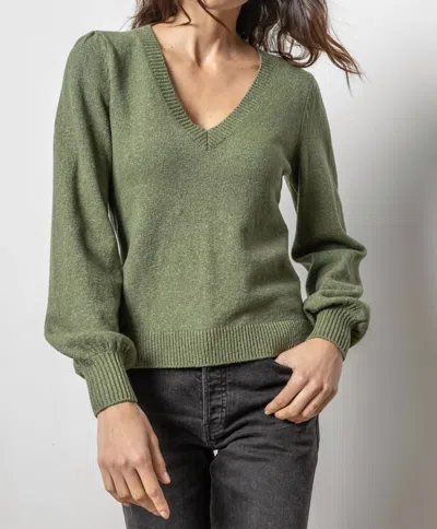 Lilla P Full Sleeve V Neck Sweater In Winter Green In Multi