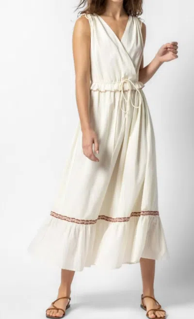 Lilla P Gathered Waist V-neck Dress In Ecru In White