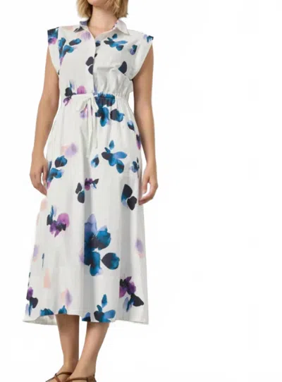 Lilla P Gusset Sleeve Maxi Dress In Orchid Print In White