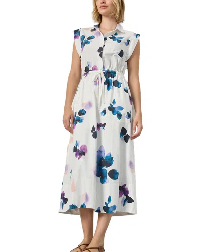 Lilla P Gusset Sleeve Maxi Dress In Orchid Print In White