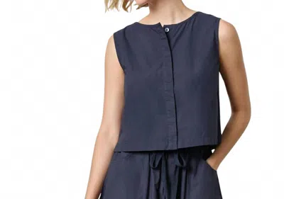 Lilla P Hidden Placket Sleeveless Top In Navy In Blue