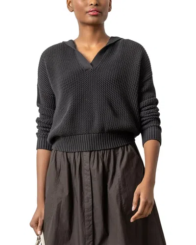LILLA P LILLA P HOODED SPLIT NECK SWEATER
