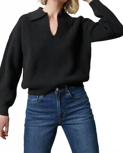 Lilla P Easy Fit Keyhole Rib Sweater In Black