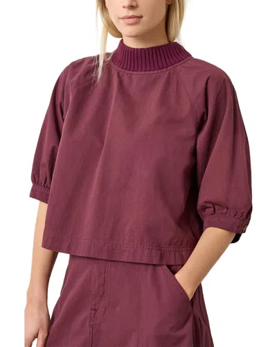 Lilla P Knit Collar Twill Top In Brown