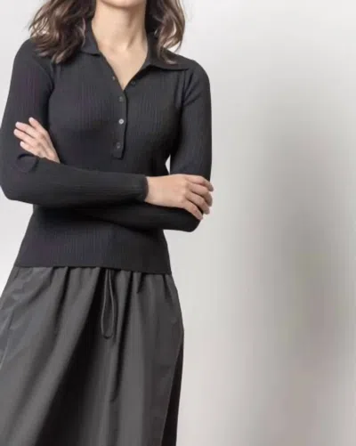 Lilla P Knit Polo Henley Sweater In Black