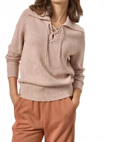 Lilla P Lace Neck Polo Sweater In Driftwood Marl In Neutral