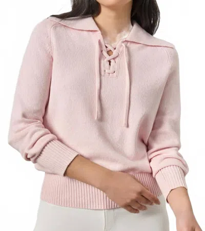 Lilla P Lace Neck Polo Sweater In Peony Marl In Pink