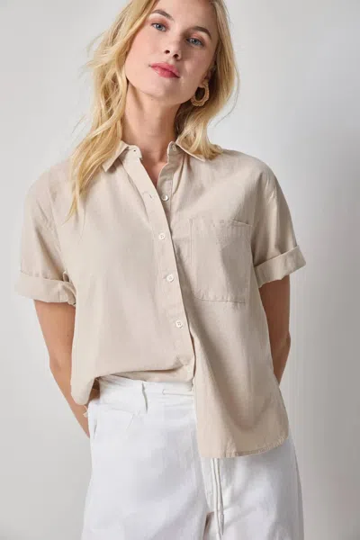 Lilla P Linen Blend Boyfriend Button Down Shirt In Bamboo In Multi
