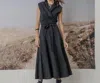 Lilla P Long Belted Skirt In Multi In Gray