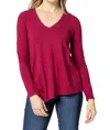 Lilla P Long Sleeve Asymmetrical Hem V-neck Top In Currant In Pink