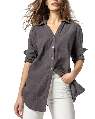 Lilla P Long Sleeve Button Down Tunic Top In Stingray In Brown