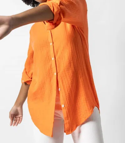 LILLA P LONG SLEEVE BUTTON DOWN TUNIC IN TANGELO